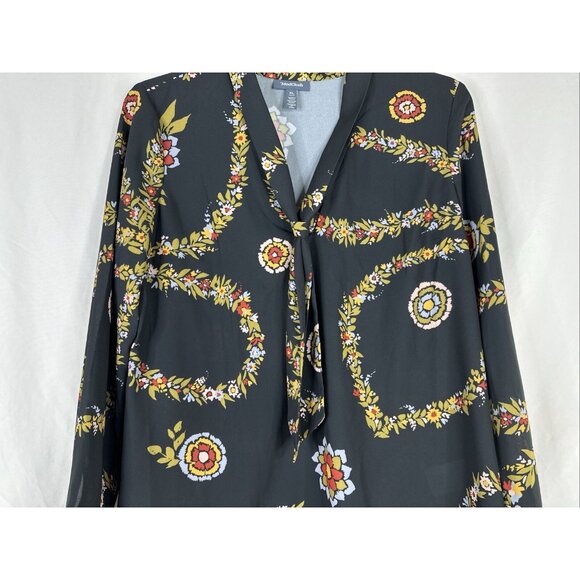 ModCloth Top Blouse Womens Size XL Gray Floral Long Sleeve Front Tie BOHO New - Picture 3 of 15